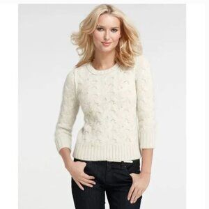 Ann Taylor: Cream Wool Blend Pearl Accent Cable Knit Sweater
